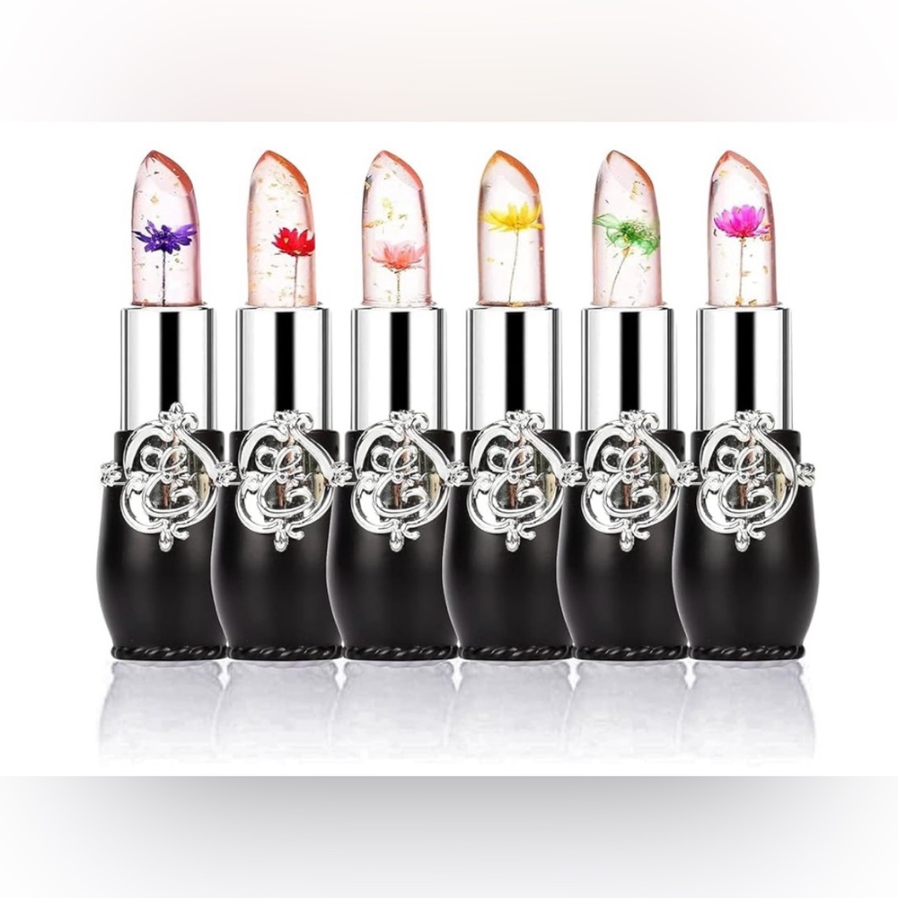 Pack of 6 Crystal Flower Jelly Lipstick, Long Lasting Lip Balm Moisturizer